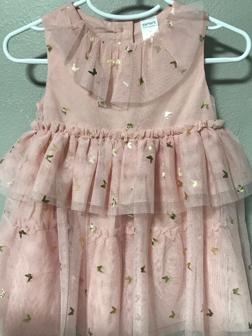 CARTER GIRLS PINK WITH GOLD BUTTERFLYS TULLE DRESS SIZE 18 MONTHS